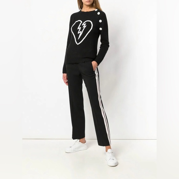 Zadig & Voltaire Cashmere Embroidered Broken Heart Intarsia Reglis Sweater - Picture 2 of 16